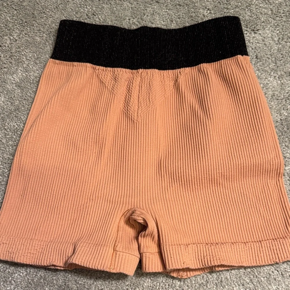FP Movement by Free People Ribbed Athletic Shorts in Peach and Black